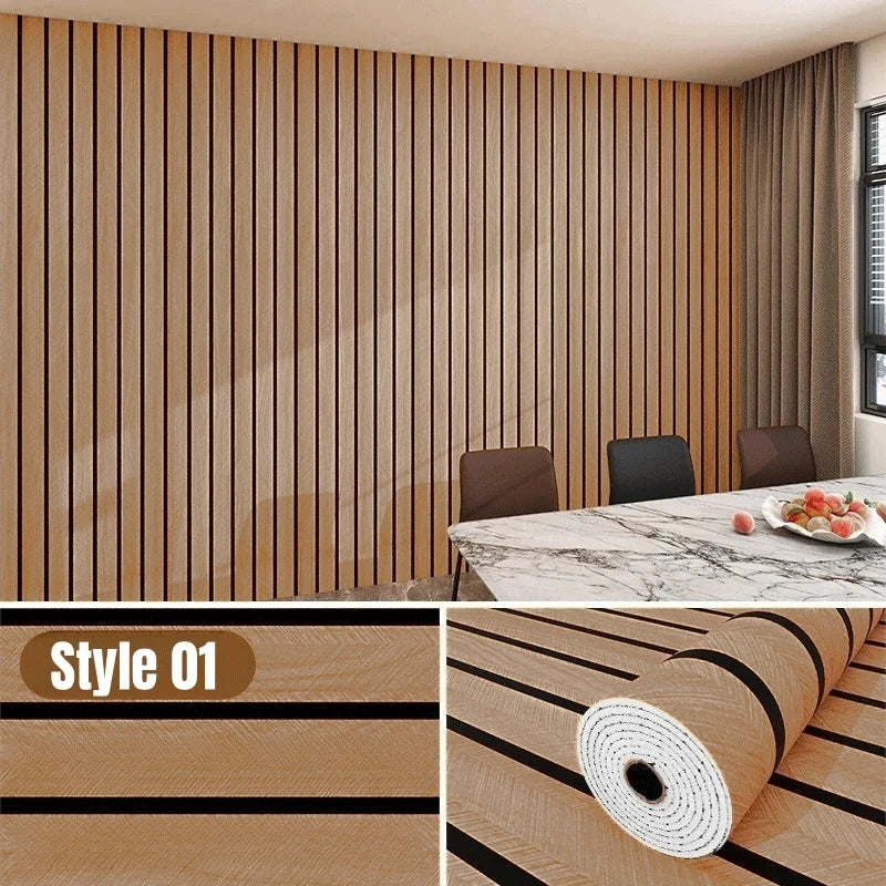 Selbstklebende Vinyl-Wandpaneele mit Holzmaserung & vertikalen Latten – Tapete für Wohnzimmer, Schlafzimmer, Küche, Bad & TV-Rückwand – wasserdicht