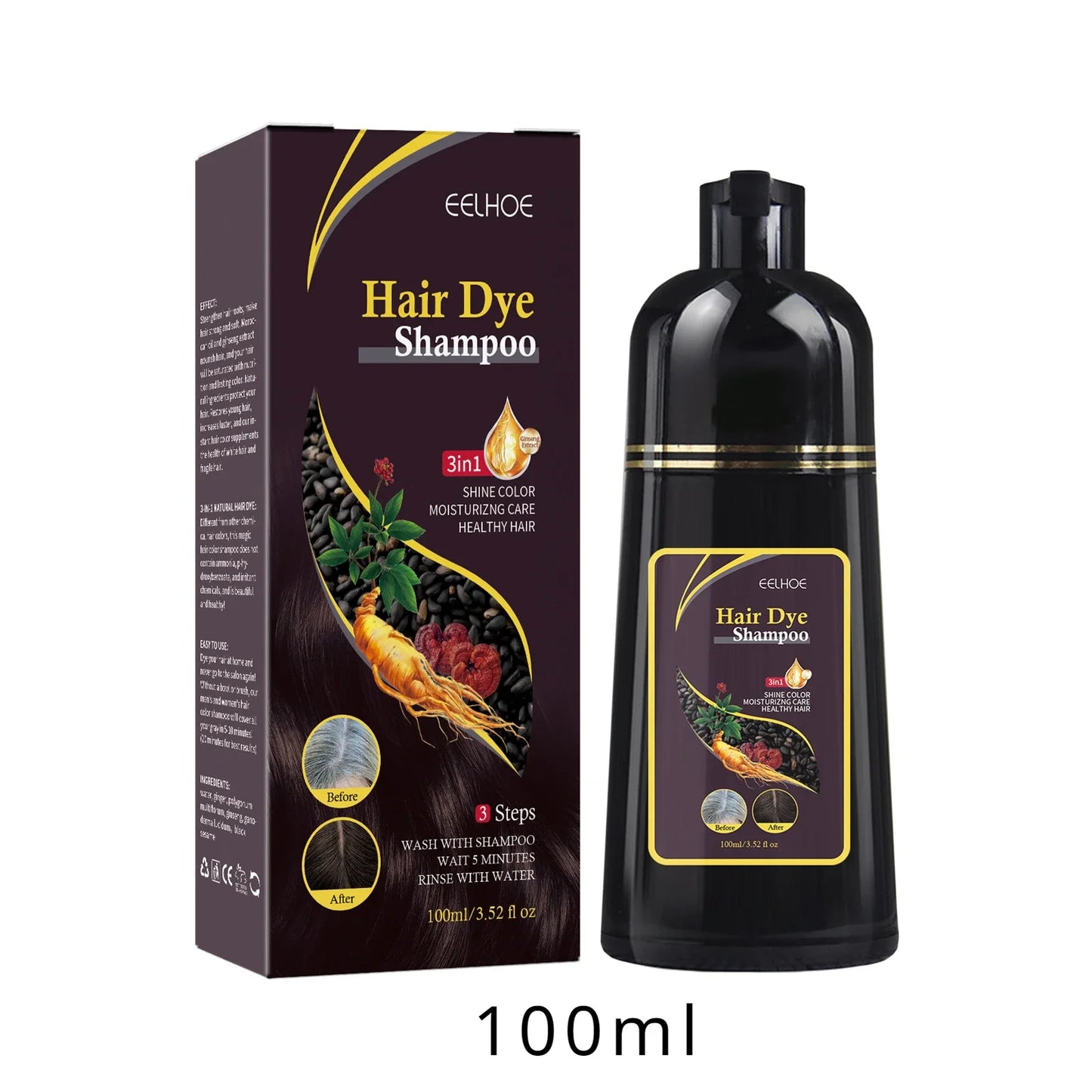500 ml 3 - in - 1 - Haarfärbe - Shampoo, sofort verdunkelnd, grau bis schwarz, Polygonum Multiflorum, langlebig, effektive Färbung, Abdeckung für Männer und Frauen - FUXL - Shopify
