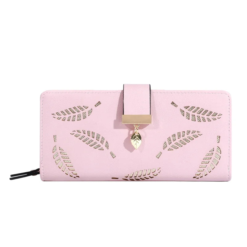 Frauen Brieftasche PU Leder Geldbörse Weibliche Lange Brieftasche Gold Hohl Blätter Beutel Handtasche Für Frauen Geldbörse Karte Halter Kupplung