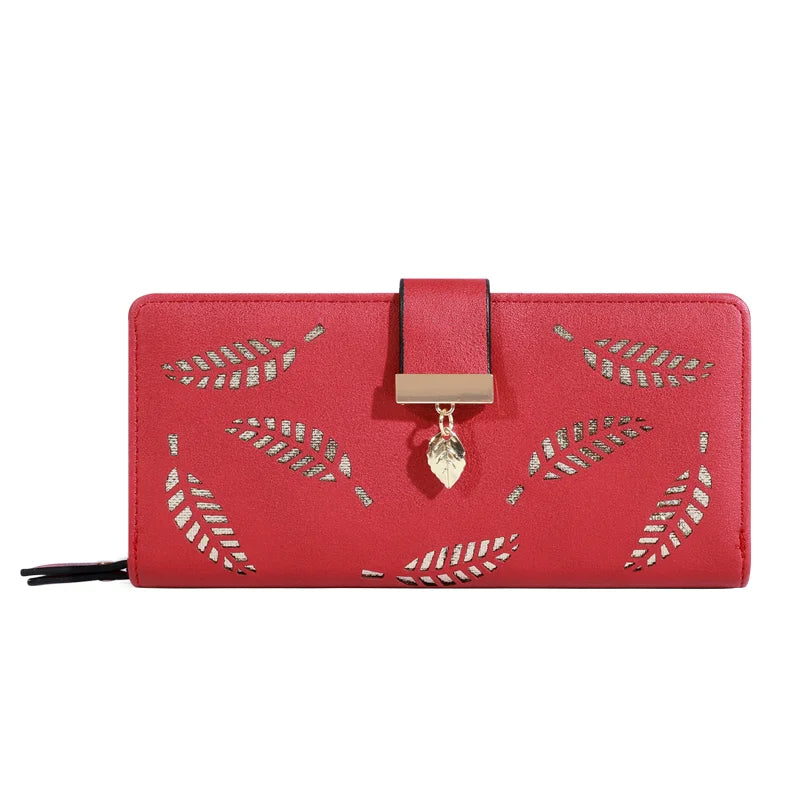 Frauen Brieftasche PU Leder Geldbörse Weibliche Lange Brieftasche Gold Hohl Blätter Beutel Handtasche Für Frauen Geldbörse Karte Halter Kupplung