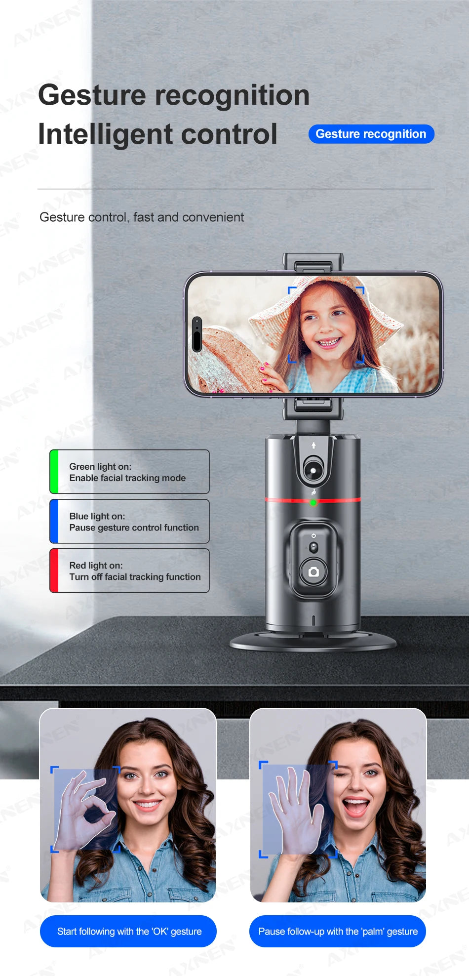 AXNEN P02 360 Rotation Follow-up Gimbal Stabilisator Einbeinstativ Desktop Tracking Gimbal mit Fernbedienung für Telefon Tiktok Live Fotografie - FUXL-Shopify