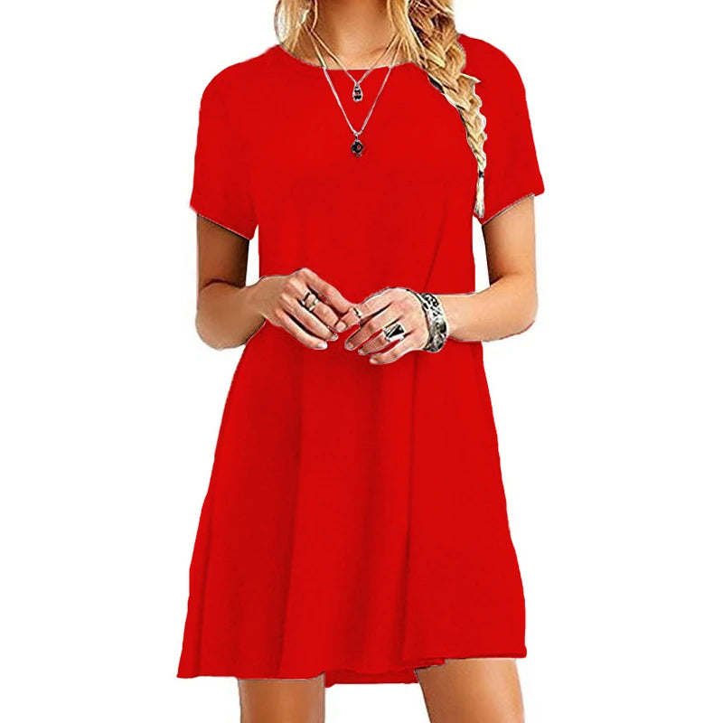 Frauen Casual Kurzarm T-Shirt Kleid Vintage Print Mini-Loose Dress - FUXL-Shopify