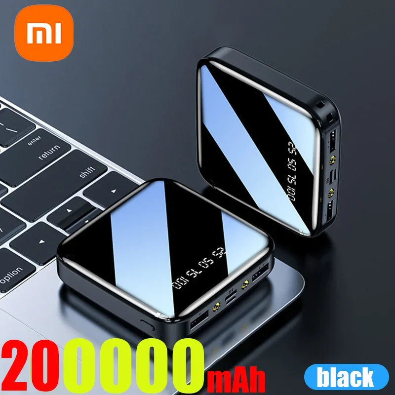ξAO 200000 mAh Mini Power Bank – Tragbares Ladegerät mit LED-Digitalanzeige, Spiegel-Design, Schnellladung für iPhone, Xiaomi, Huawei