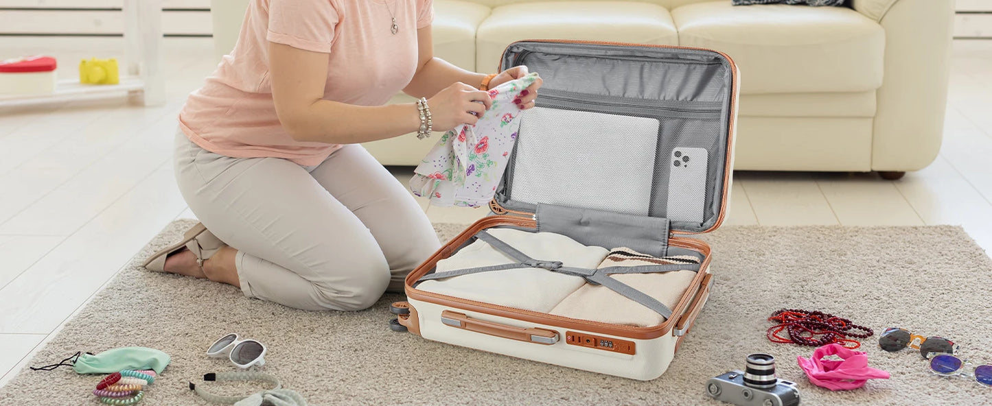 imiomo Erweiterbares Handgepäck-Koffer-Set mit Reisetasche, Getränkehalter, TSA-Schloss, Spinner-Räder, leicht und langlebig