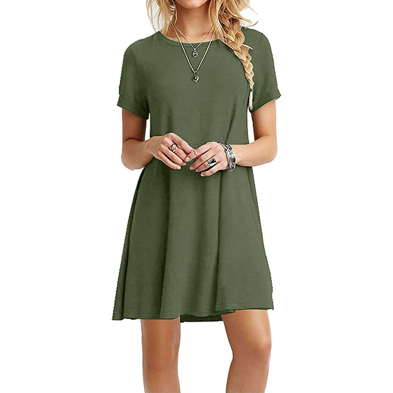 Frauen Casual Kurzarm T-Shirt Kleid Vintage Print Mini-Loose Dress - FUXL-Shopify