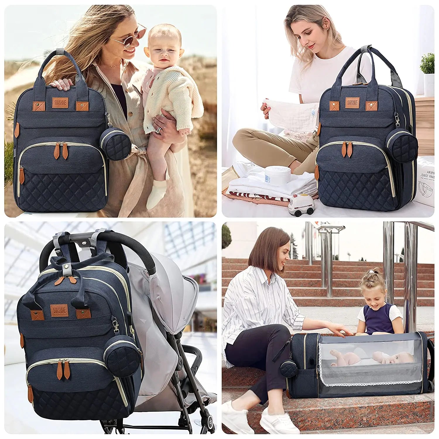 3-in-1-Wickeltasche-Rucksack, faltbares Babybett, wasserdichte Reisetasche mit USB-Aufladung, Wickeltasche-Rucksack mit Wickelbett, 3 Arten - FUXL-Shopify