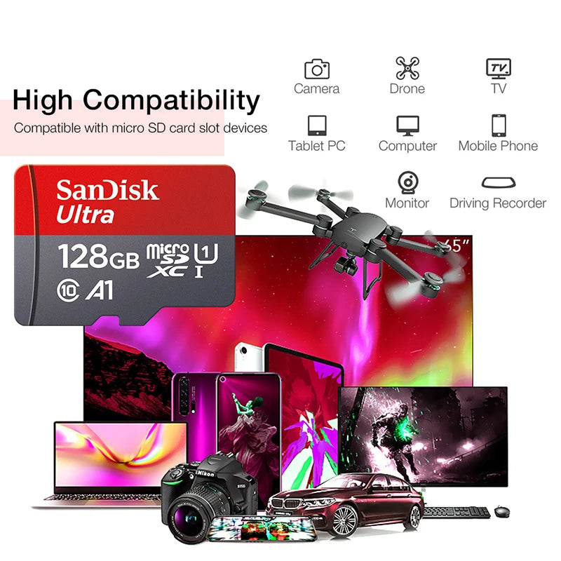 Original Sandisk Speicherkarte 256 GB 128 GB 64 GB 32 GB TF Micro SD-Karte Klasse 10 UHS-1 Flash-Karte Speicher Microsd für Smartphone PC