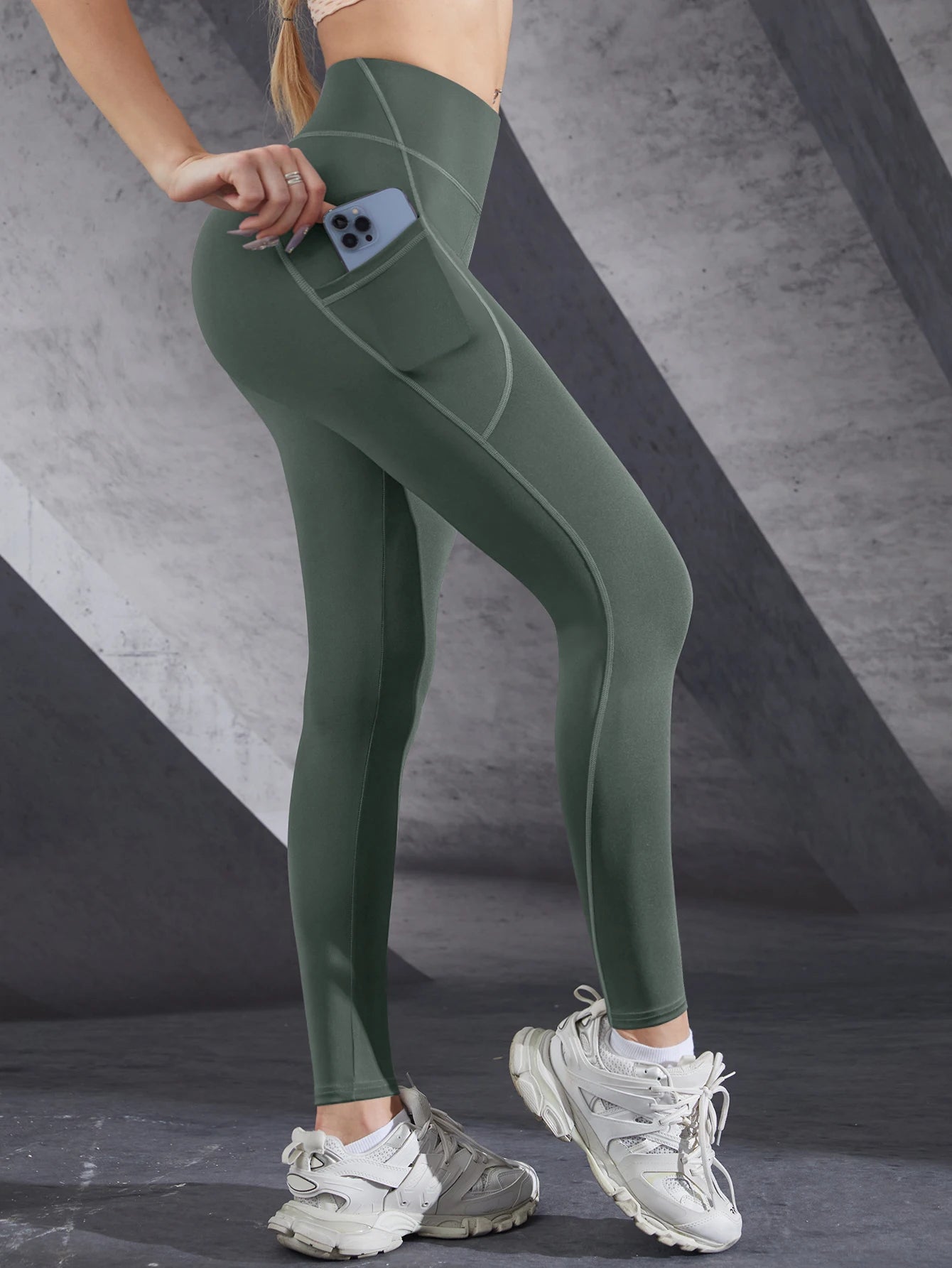 Neue Hohe Taille frauen Leggings Stretch Yoga Hosen Strumpfhosen Mit Taschen Push-Up Fitness Laufsport Einfarbig Hosen