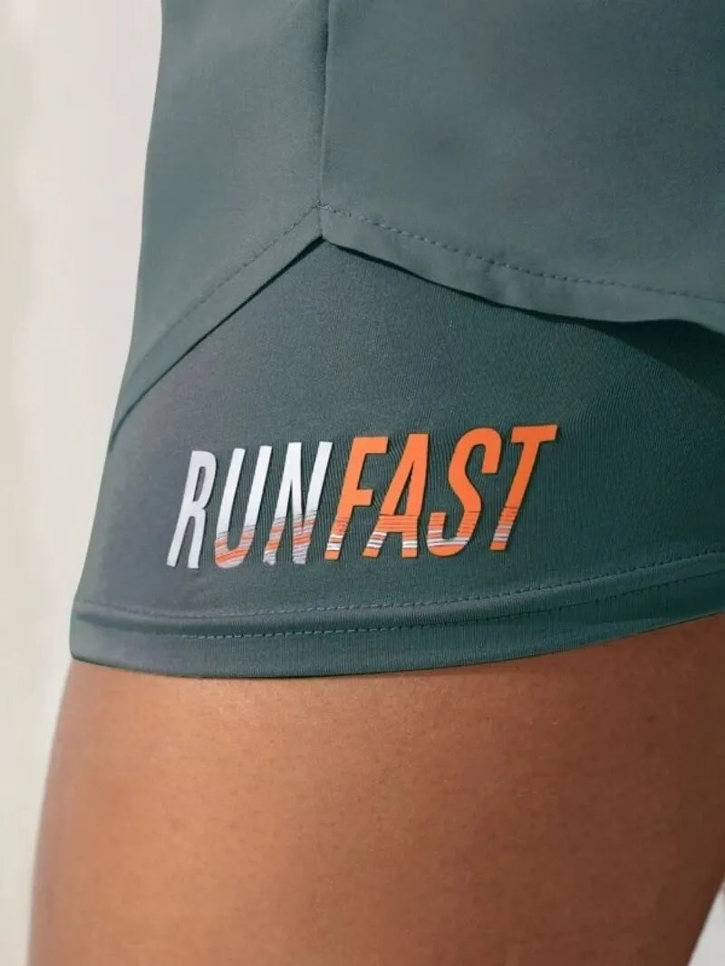 Damen-Yoga-Shorts mit hohem Bund und elastischer Laufshorts mit Näherungskontrolle, gefälschte zweiteilige Hose