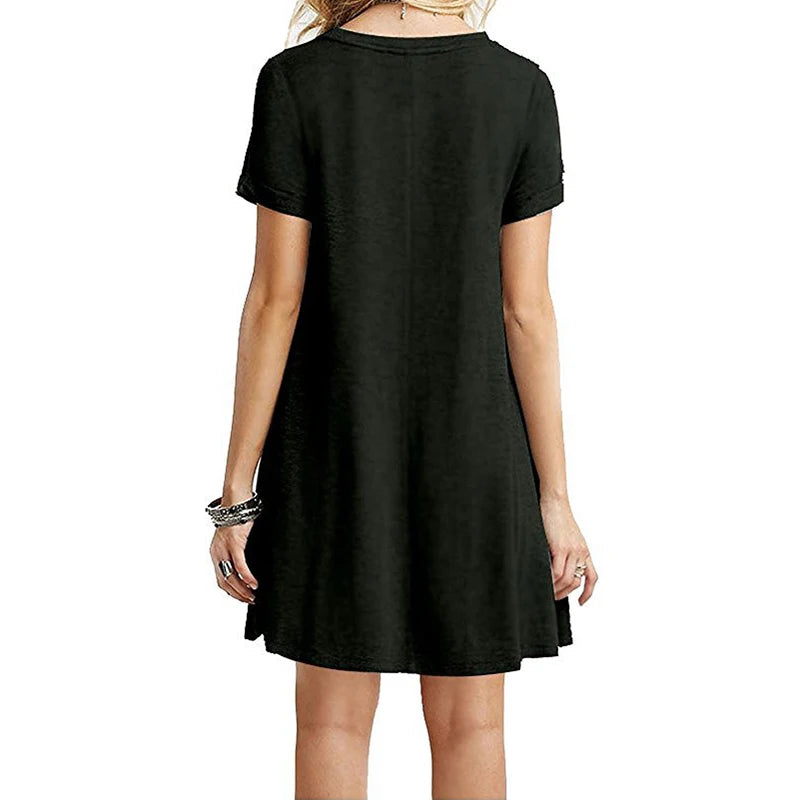 Frauen Casual Kurzarm T-Shirt Kleid Vintage Print Mini-Loose Dress - FUXL-Shopify