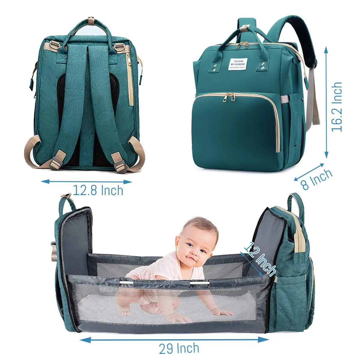 3-in-1-Wickeltasche-Rucksack, faltbares Babybett, wasserdichte Reisetasche mit USB-Aufladung, Wickeltasche-Rucksack mit Wickelbett, 3 Arten - FUXL-Shopify