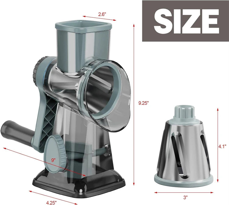 FUXL 3-in-1-Käsereibe, vielseitiger manueller Gemüseschneider, Erdnussmühle, Käse- und Gemüsezerkleinerer, transparent, JT242 - FUXL-Shopify