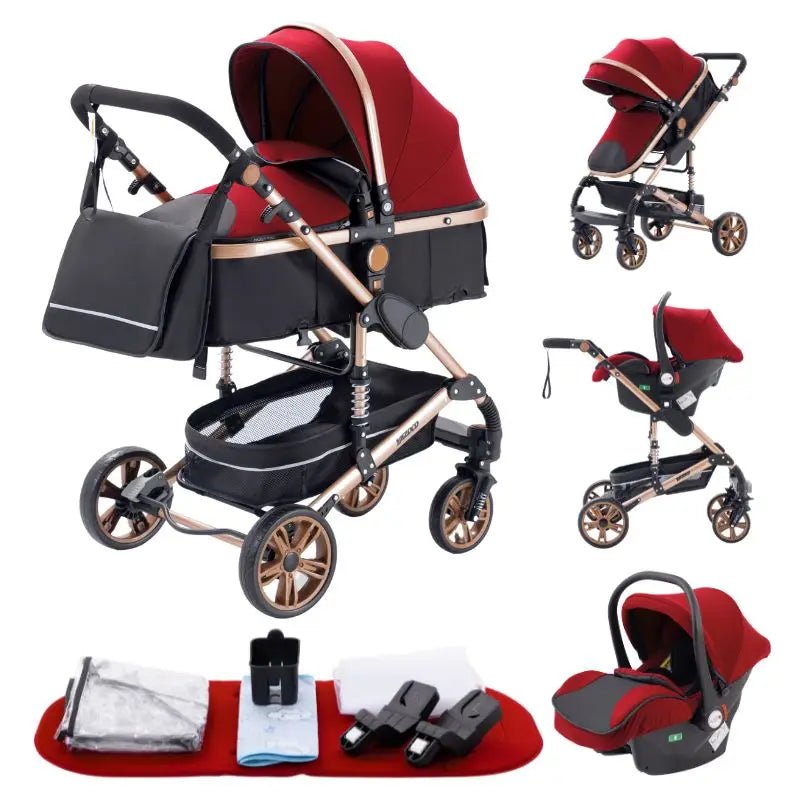 Poussette Luxueuse 3' und 1 Pour Nouveau-Ne,pade de Journey und Pliable, Cadre Aluminium, Landau, Capote Rabattable