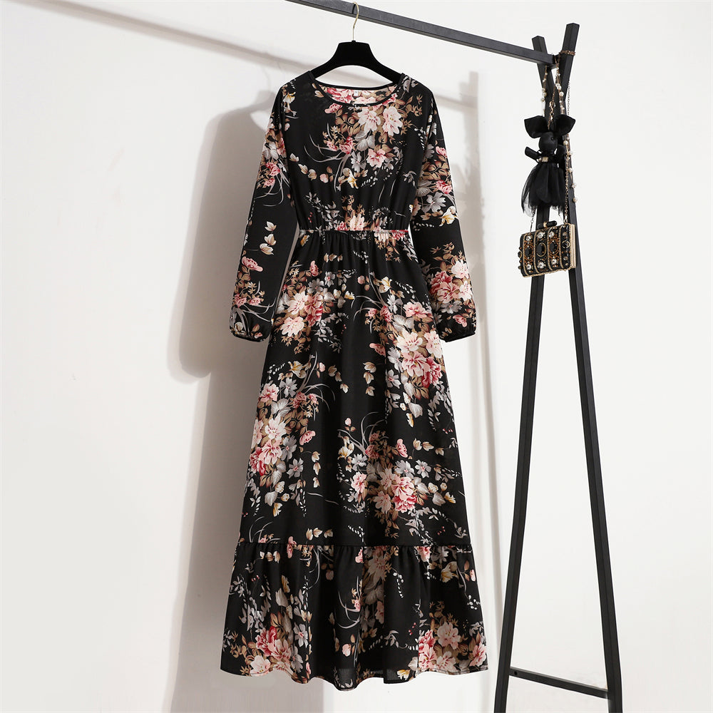 FUXL Bohemian Maxi Kleid – Langarm Chiffon Blumenkleid (Mid-Calf, Lockere Passform) - FUXL-Shopify