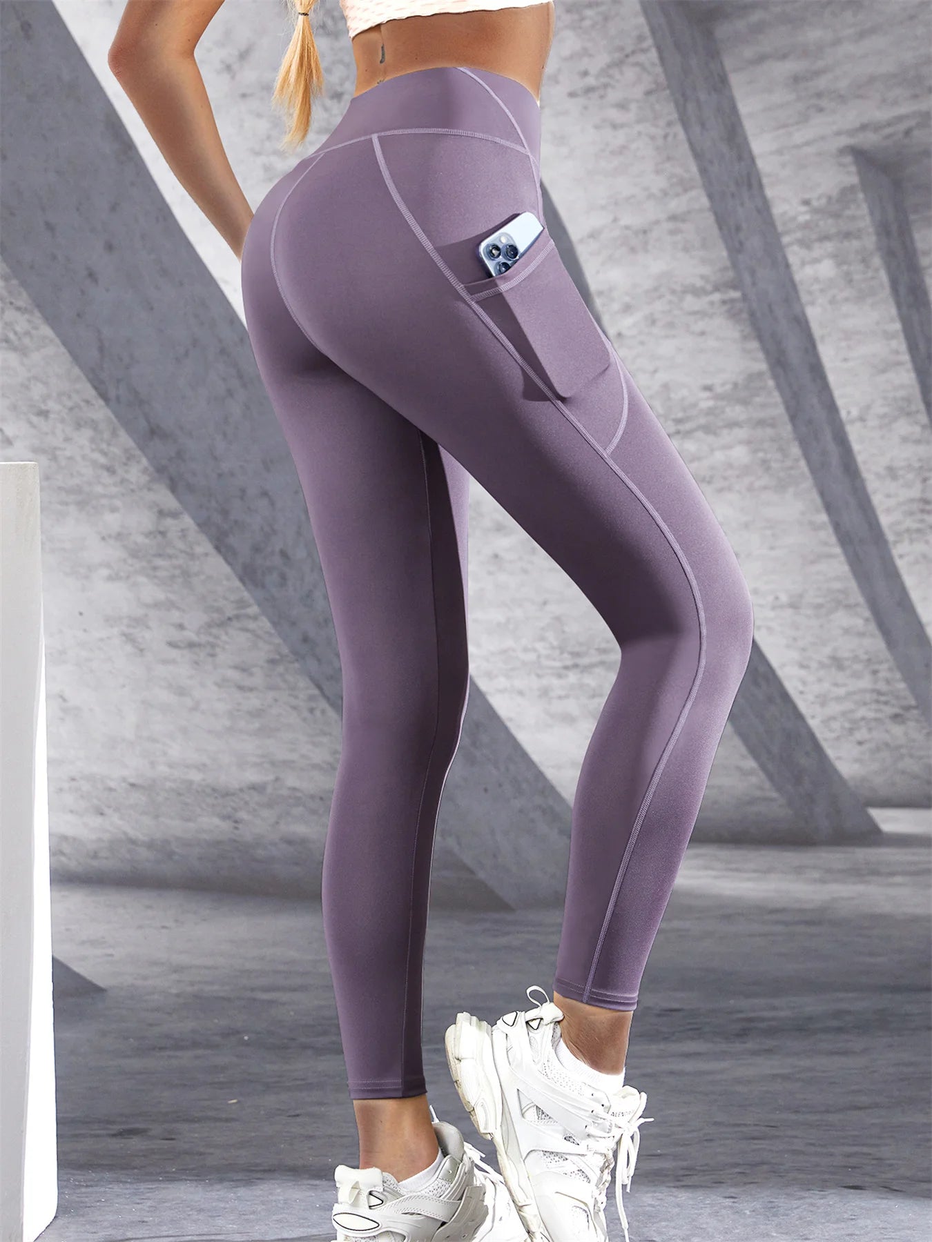 Neue Hohe Taille frauen Leggings Stretch Yoga Hosen Strumpfhosen Mit Taschen Push-Up Fitness Laufsport Einfarbig Hosen