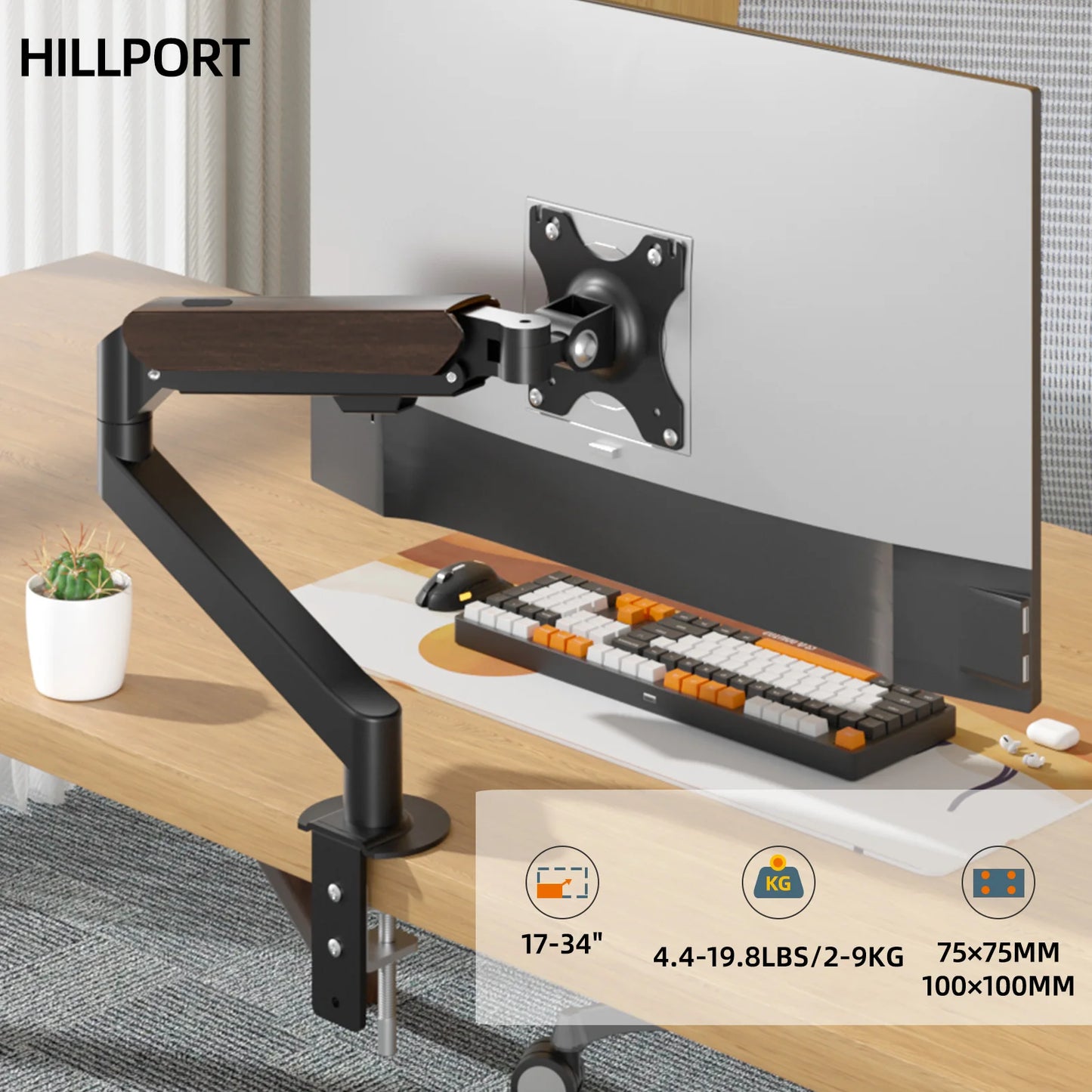 HILLPORT 17-34" Desktop Monitor Arm Halter Gas Frühling Full Motion Mount Strut LCD LED TV Halterung Ständer PC Soport Unterstützung M5