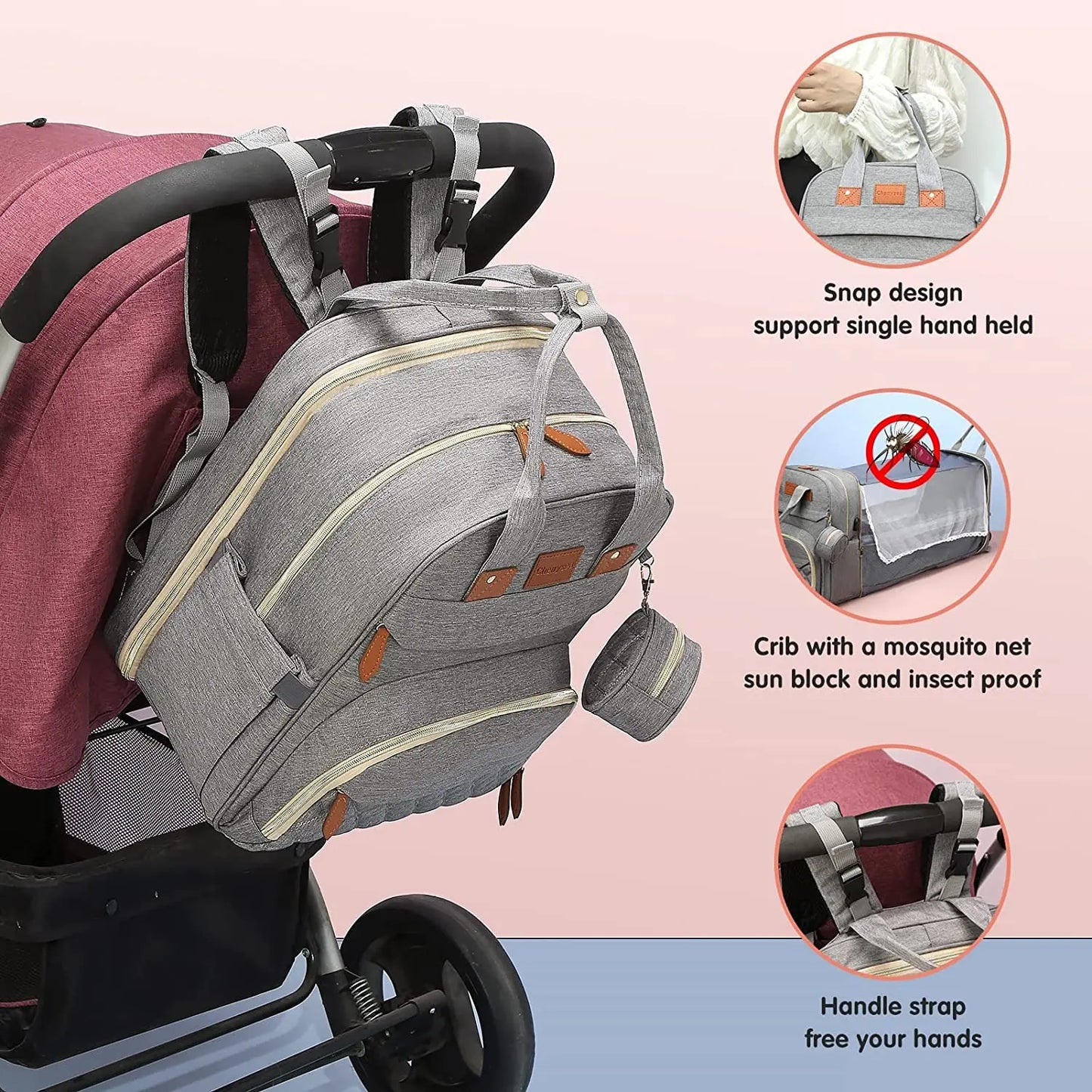 3-in-1-Wickeltasche-Rucksack, faltbares Babybett, wasserdichte Reisetasche mit USB-Aufladung, Wickeltasche-Rucksack mit Wickelbett, 3 Arten - FUXL-Shopify