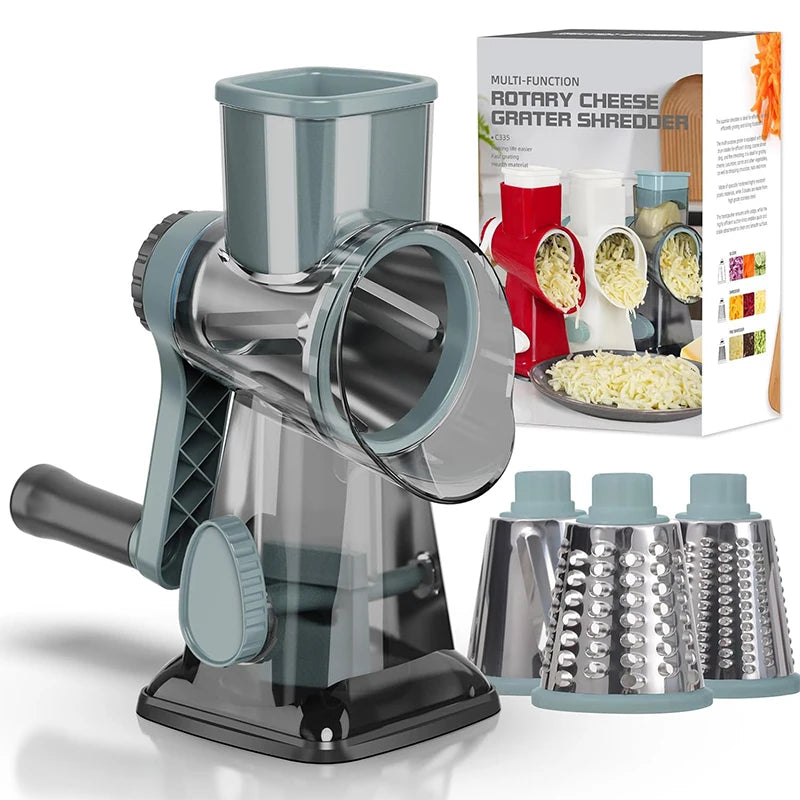 FUXL 3-in-1-Käsereibe, vielseitiger manueller Gemüseschneider, Erdnussmühle, Käse- und Gemüsezerkleinerer, transparent, JT242 - FUXL-Shopify