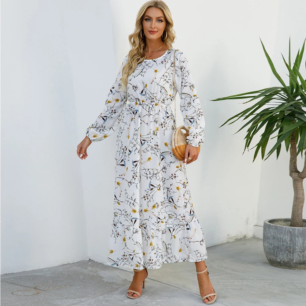 FUXL Bohemian Maxi Kleid – Langarm Chiffon Blumenkleid (Mid-Calf, Lockere Passform) - FUXL-Shopify