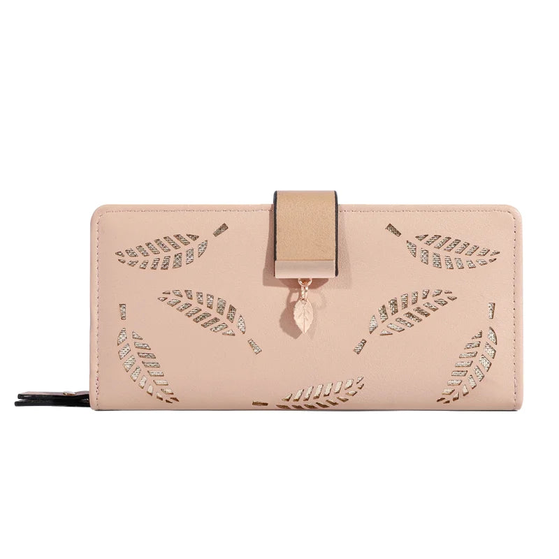 Frauen Brieftasche PU Leder Geldbörse Weibliche Lange Brieftasche Gold Hohl Blätter Beutel Handtasche Für Frauen Geldbörse Karte Halter Kupplung