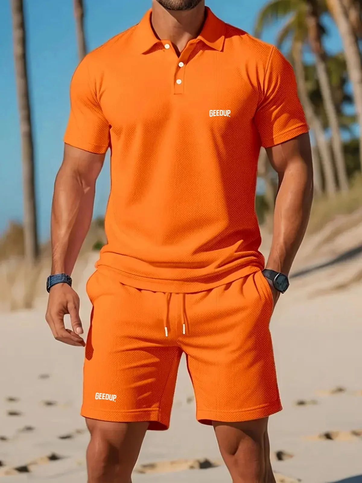2024 männer Neue Sommer mesh revers kurzarm und Shorts Casual Set einfarbig lose strand sport atmungsaktive set