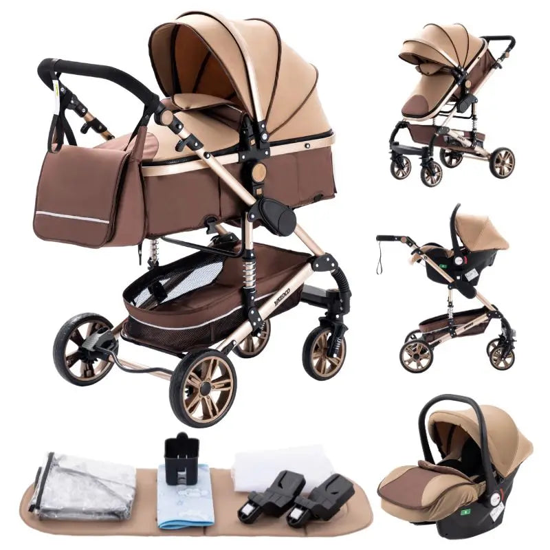 Poussette Luxueuse 3' und 1 Pour Nouveau-Ne,pade de Journey und Pliable, Cadre Aluminium, Landau, Capote Rabattable