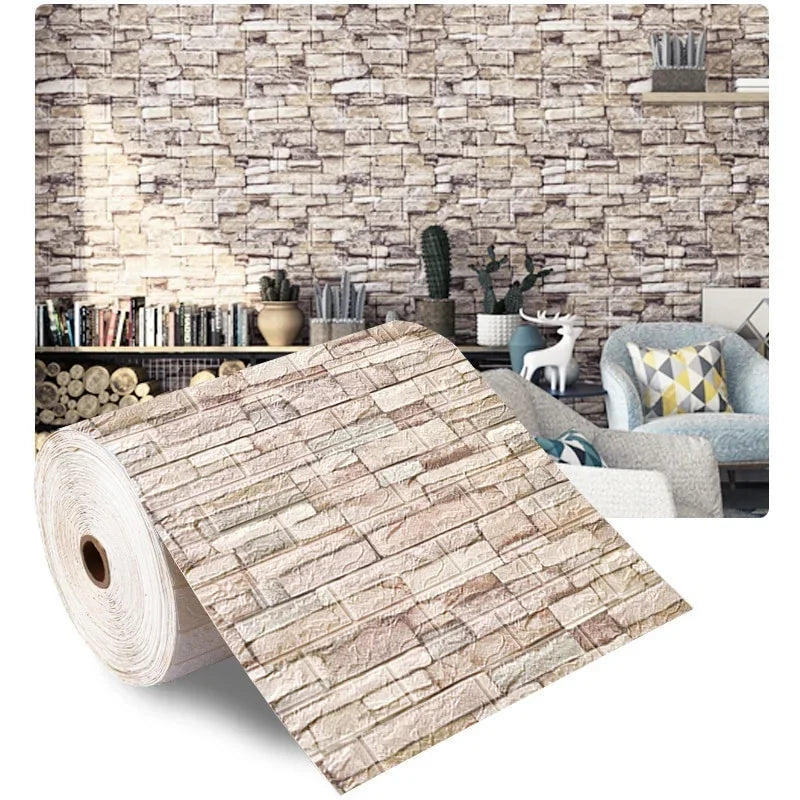 70 cm x 1/5/10 m 3D-Tapete, Dekoration, selbstklebend, antiker Schaumstoff, Ziegelstein-Tapete, Wohnzimmer, Schlafzimmer, wasserdichter 3D-Wandaufkleber