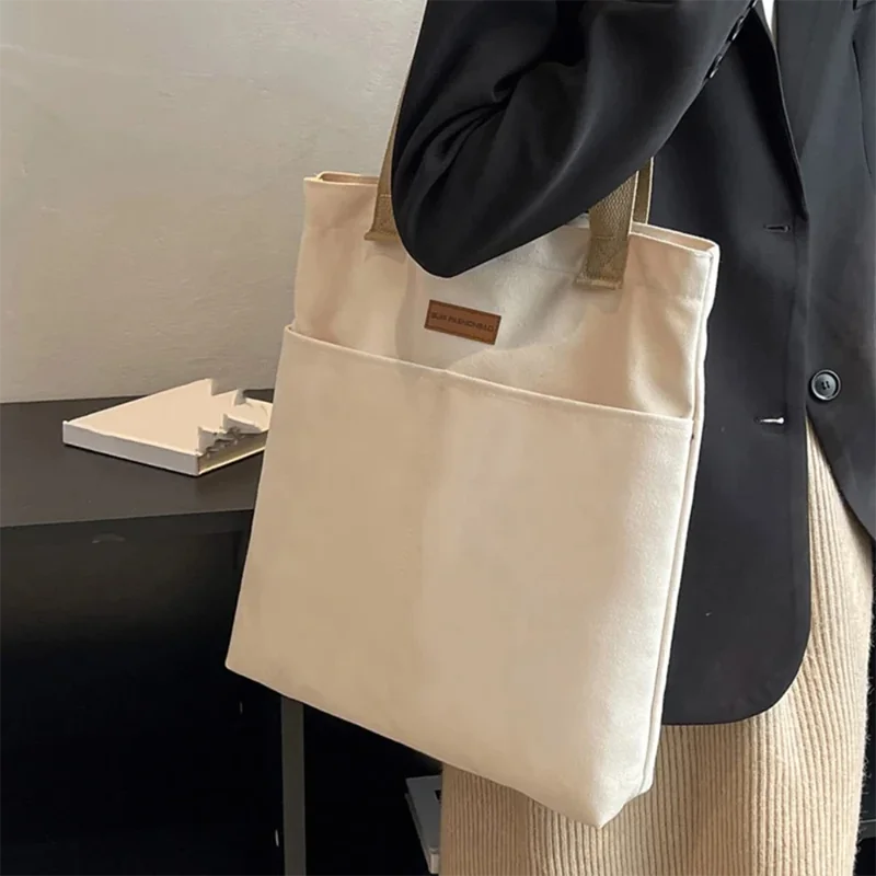 1Pc frauen Einkaufstasche Leinwand Nähgarn Große Kapazität Erweiterte Sinn Handtasche Bequem Praktische Weibliche der Pendler Tasche