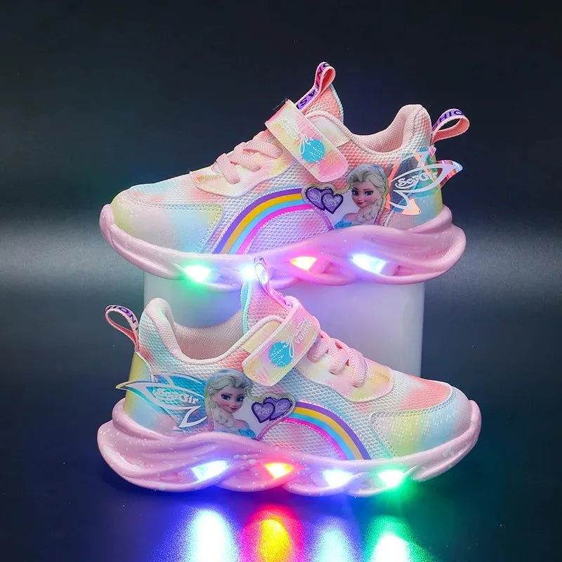Disney Mädchen Freizeitschuhe Led Lichter Mesh Atmungsaktive Kinder Sport Prinzessin Elsa Rosa Lila Schuhe Turnschuhe Größe 22-35