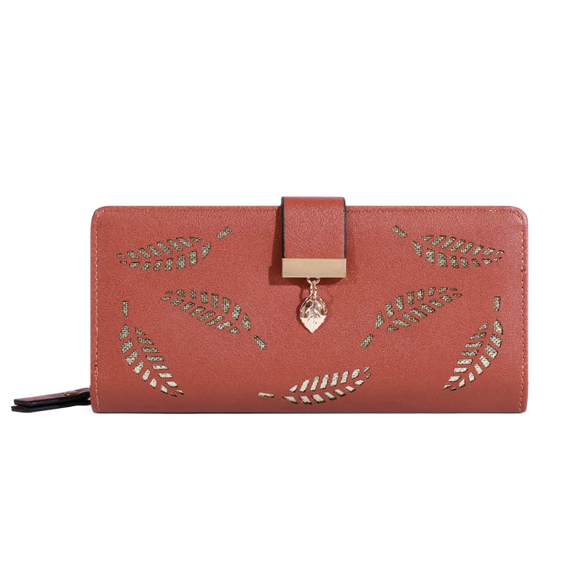 Frauen Brieftasche PU Leder Geldbörse Weibliche Lange Brieftasche Gold Hohl Blätter Beutel Handtasche Für Frauen Geldbörse Karte Halter Kupplung