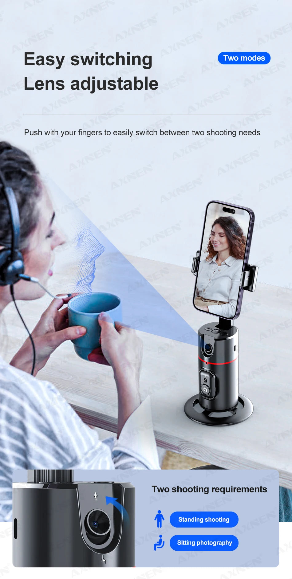AXNEN P02 360 Rotation Follow-up Gimbal Stabilisator Einbeinstativ Desktop Tracking Gimbal mit Fernbedienung für Telefon Tiktok Live Fotografie - FUXL-Shopify