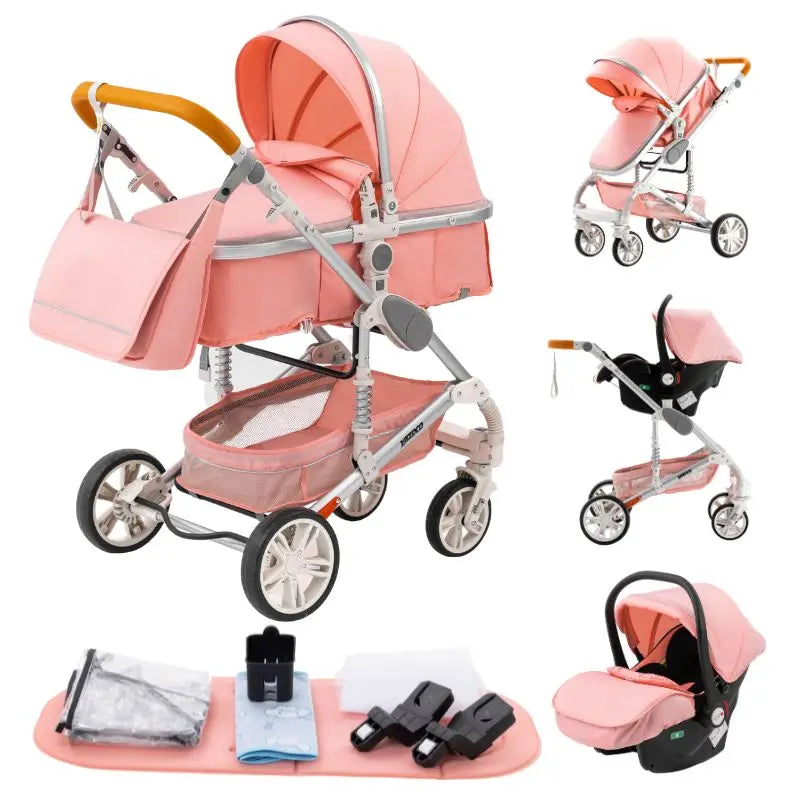 Poussette Luxueuse 3' und 1 Pour Nouveau-Ne,pade de Journey und Pliable, Cadre Aluminium, Landau, Capote Rabattable