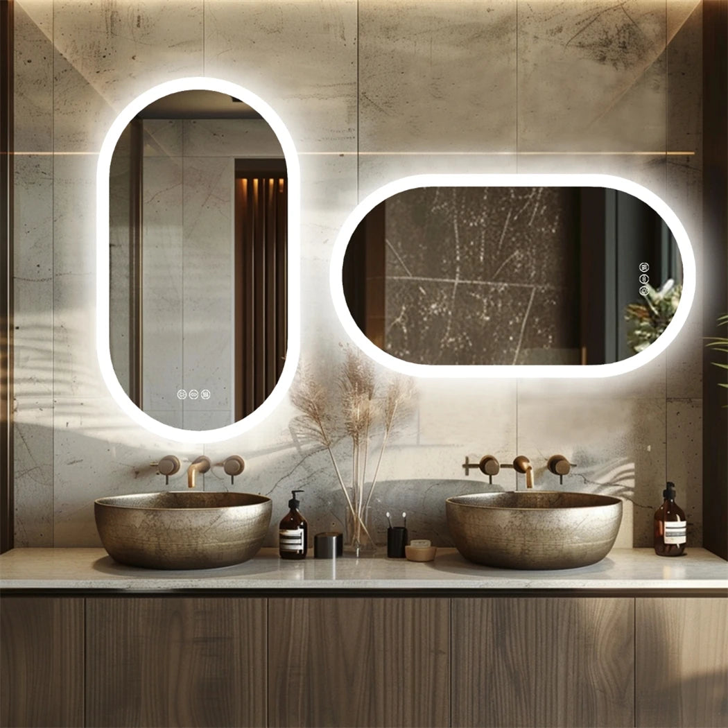 Ovaler LED-Badezimmerspiegel, 500 x 1000 mm, Wand-Kosmetikspiegel mit Antibeschlag, 3 Farben, dimmbare Beleuchtung, Smart Switch-Speicherfunktion