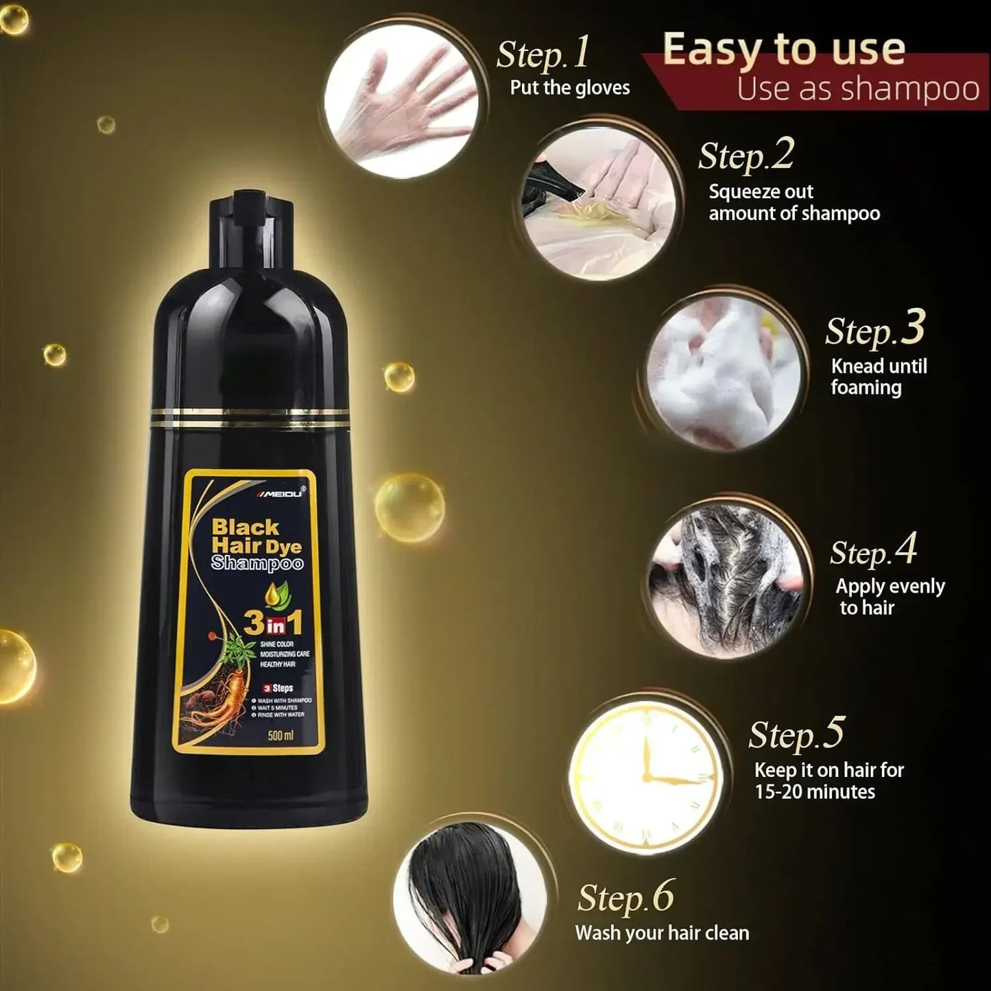 Haarfärbe-Shampoo Grau zu Schwarz - Natürliche Coloration 100ml/500ml