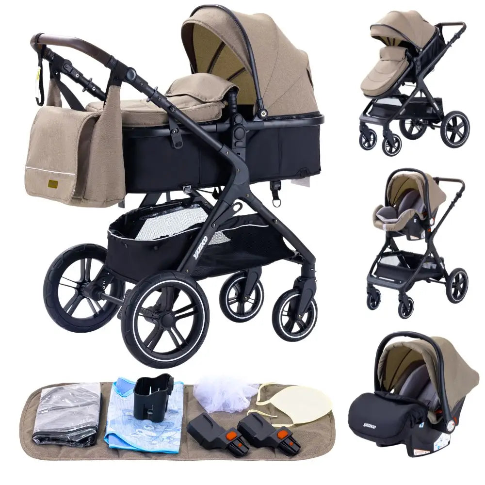 Poussette Luxueuse 3' und 1 Pour Nouveau-Ne,pade de Journey und Pliable, Cadre Aluminium, Landau, Capote Rabattable