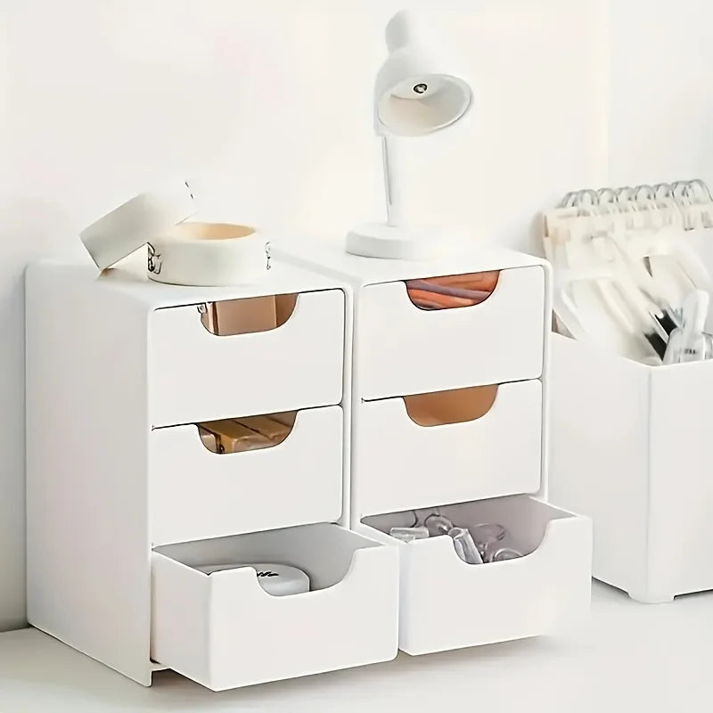 Schicker 3-stöckiger Schreibtisch-Organizer mit Schubladen – ideal für die Aufbewahrung von Bürobedarf, Schmuck und Kosmetika – tragbare Trennbox