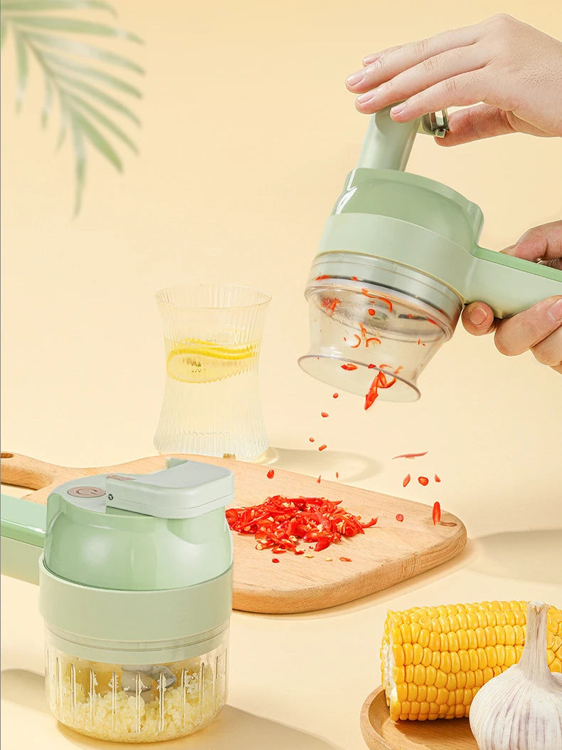 5-in-1-Set für elektrische Gemüseschneider, tragbar, wiederaufladbar, kabellose Küchenmaschine und Zerkleinerer für Paprika, Knoblauch und Fleisch - FUXL-Shopify