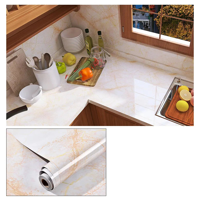 Wasserdichte Marmor Vinylfolie 60cm - Selbstklebende Tapete für Bad & Küche