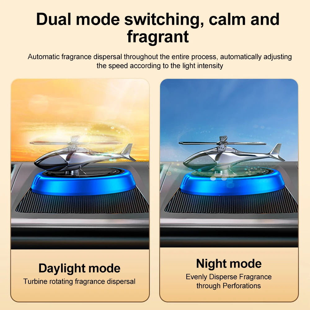 Solarbetriebener Rotationshubschrauber, Solar-Aromatherapie, Auto-Lufterfrischer, Legierung + ABS, Holzduft, Auto-Aroma-Diffusor