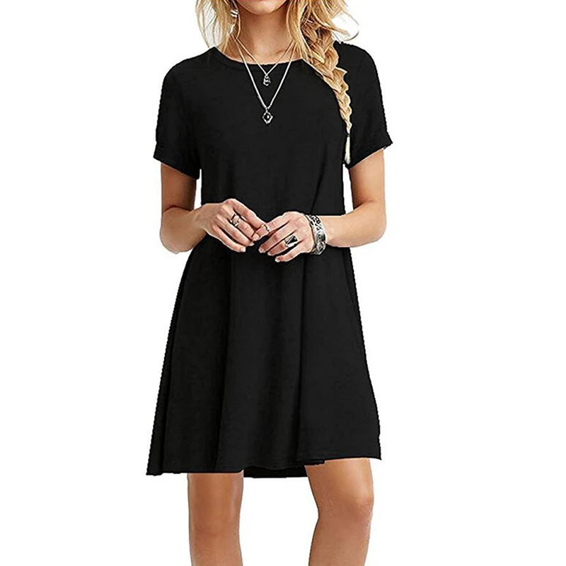 Frauen Casual Kurzarm T-Shirt Kleid Vintage Print Mini-Loose Dress - FUXL-Shopify