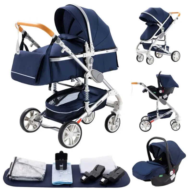 Poussette Luxueuse 3' und 1 Pour Nouveau-Ne,pade de Journey und Pliable, Cadre Aluminium, Landau, Capote Rabattable