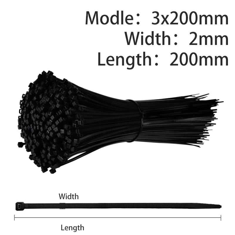 500/200/100 Stück Nylon-Kabelbinder – Selbstsichernd, 1,9/2,7 mm – Verstellbare Befestigungsschlaufe für Heim, Büro & Garten