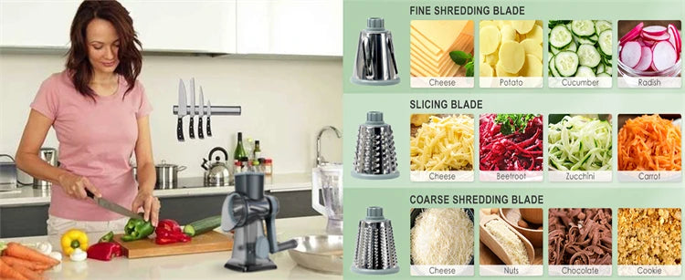 FUXL 3-in-1-Käsereibe, vielseitiger manueller Gemüseschneider, Erdnussmühle, Käse- und Gemüsezerkleinerer, transparent, JT242 - FUXL-Shopify
