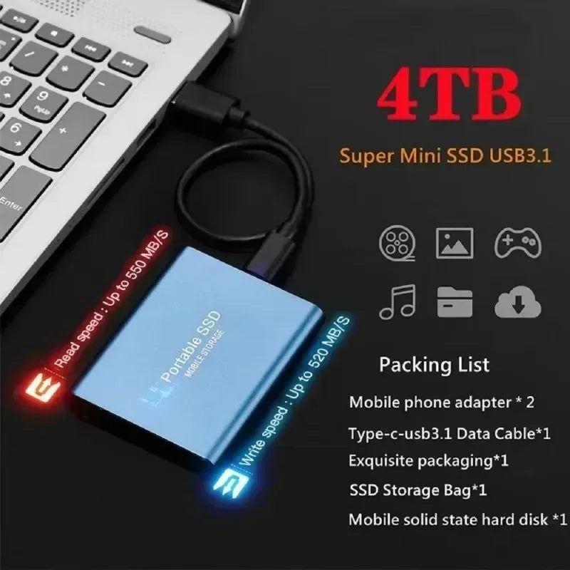 Tragbare SSD mit 16 TB, 2 TB, 1 TB – USB 3.1 & Typ-C – Externe Hochgeschwindigkeits-Festplatte für Laptop, PC, Mac – Speicher für Fotos & Daten