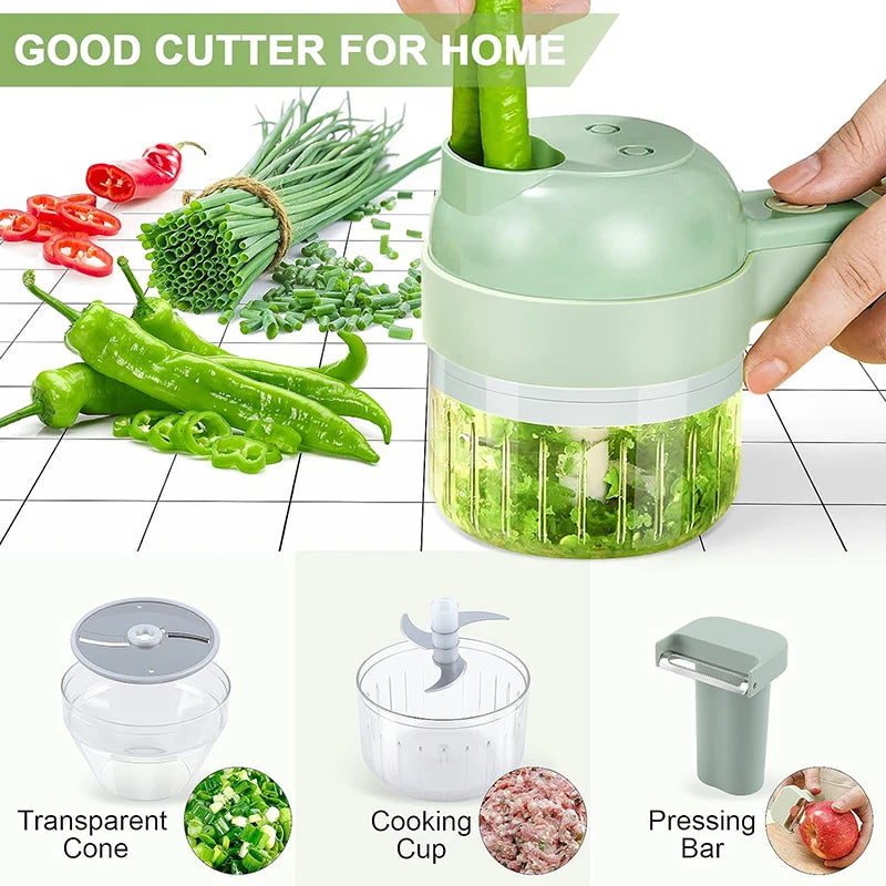 5-in-1-Set für elektrische Gemüseschneider, tragbar, wiederaufladbar, kabellose Küchenmaschine und Zerkleinerer für Paprika, Knoblauch und Fleisch - FUXL-Shopify