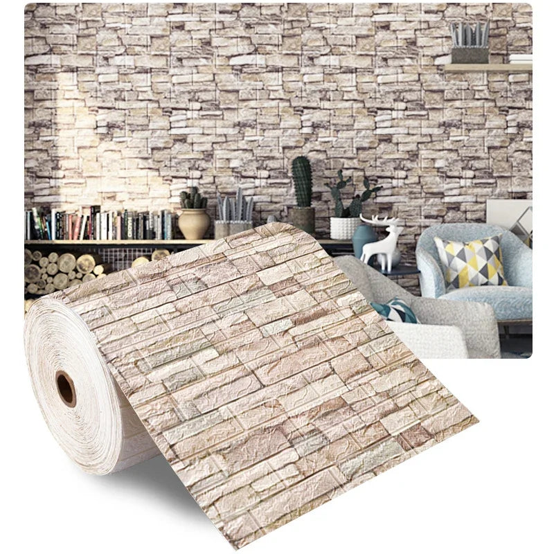 70 cm x 1/5/10 m 3D-Tapete, Dekoration, selbstklebend, antiker Schaumstoff, Ziegelstein-Tapete, Wohnzimmer, Schlafzimmer, wasserdichter 3D-Wandaufkleber