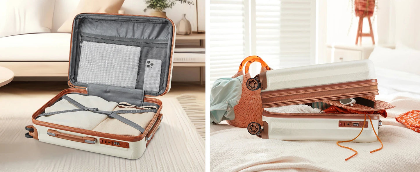 imiomo Erweiterbares Handgepäck-Koffer-Set mit Reisetasche, Getränkehalter, TSA-Schloss, Spinner-Räder, leicht und langlebig
