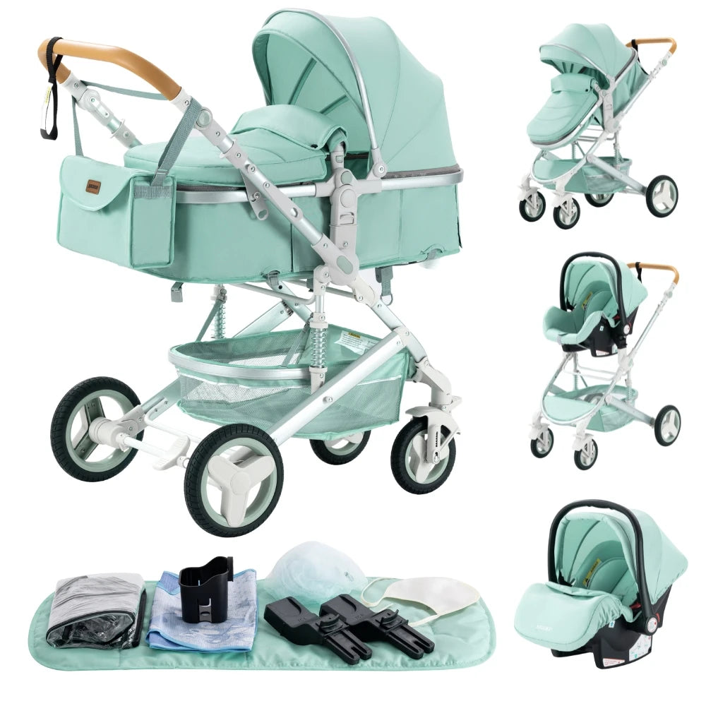 Poussette Luxueuse 3' und 1 Pour Nouveau-Ne,pade de Journey und Pliable, Cadre Aluminium, Landau, Capote Rabattable