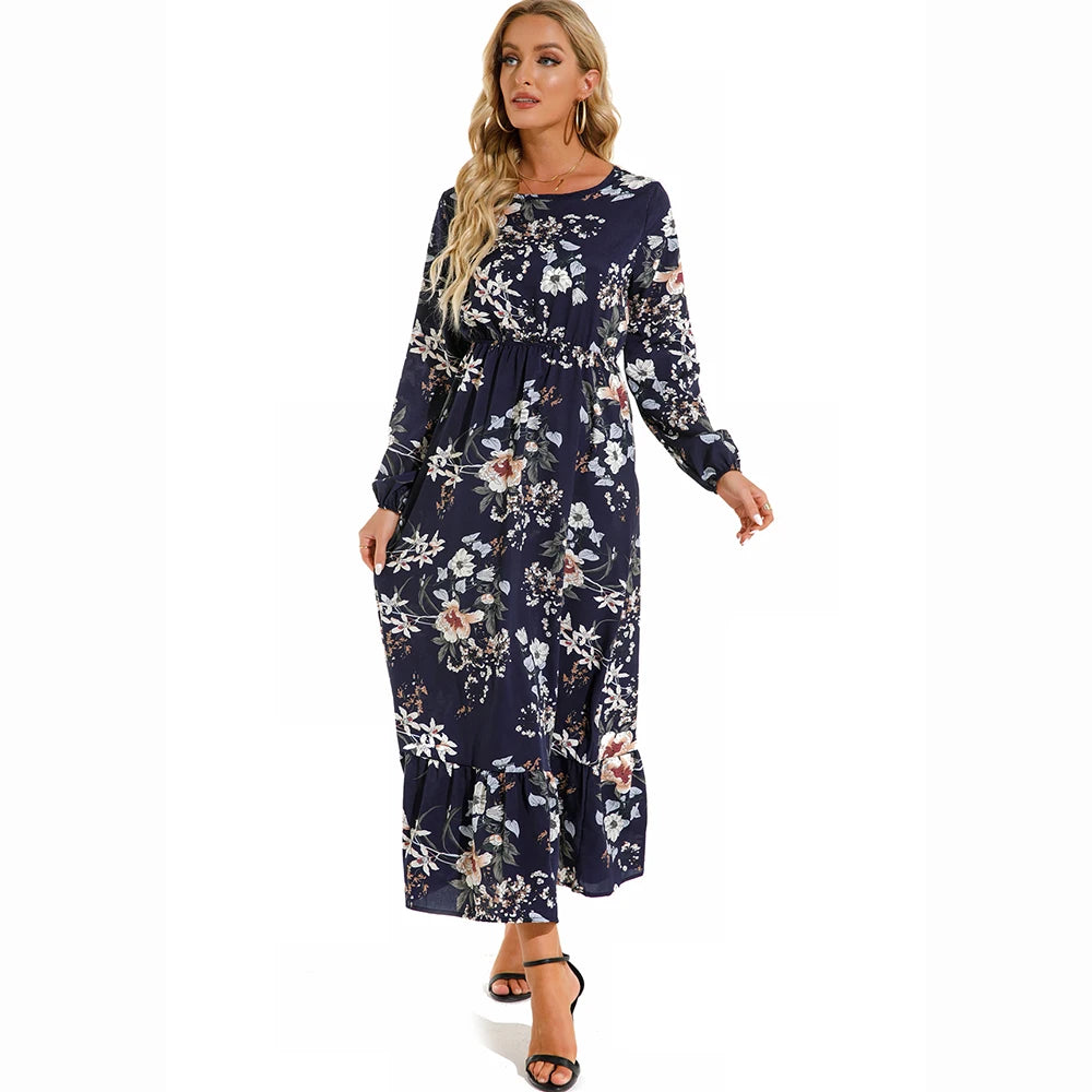 FUXL Bohemian Maxi Kleid – Langarm Chiffon Blumenkleid (Mid-Calf, Lockere Passform) - FUXL-Shopify