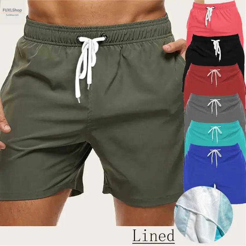 2024 Men's Stretch Swim Trunks Quick Dry Beach Shorts with Zipper Pockets and Mesh Lining - FUXL-Shopify